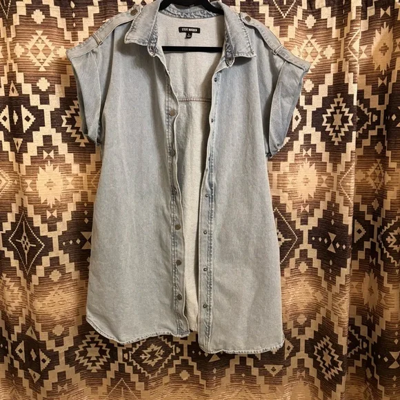 Steve Madden Size L Denim Dress, 100% Cotton - Picture 10 of 14
